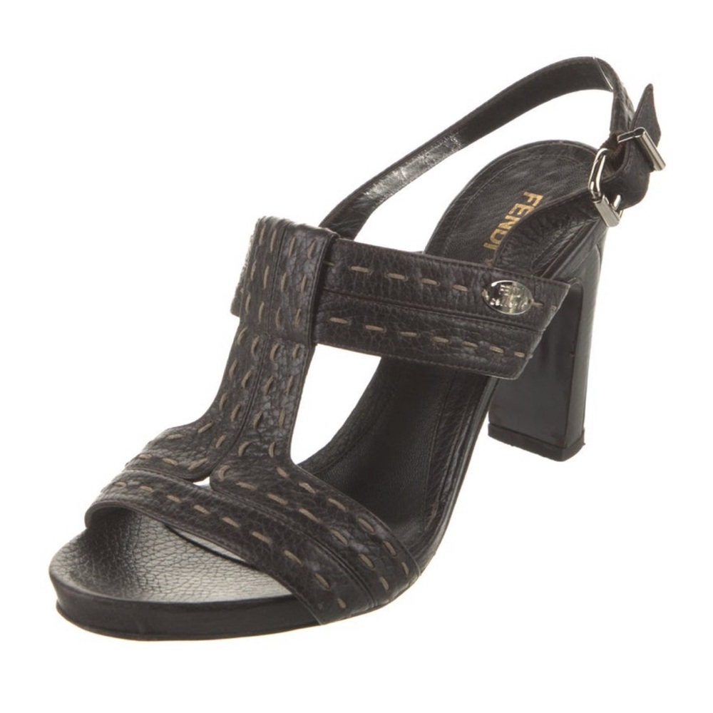 Fendi Black Textured Leather Heels